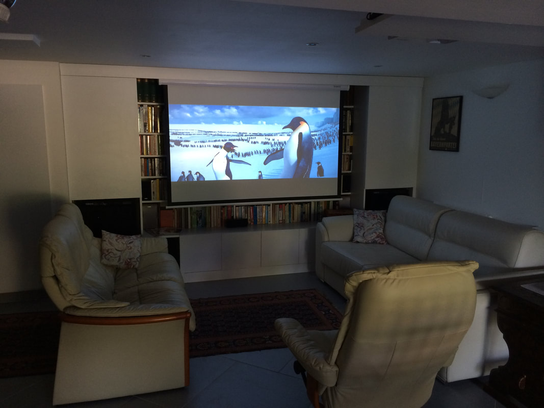 Cozy Cave includes a full home entertainment center with video projector, Apple +, Netflix, Amazon Prime Video included