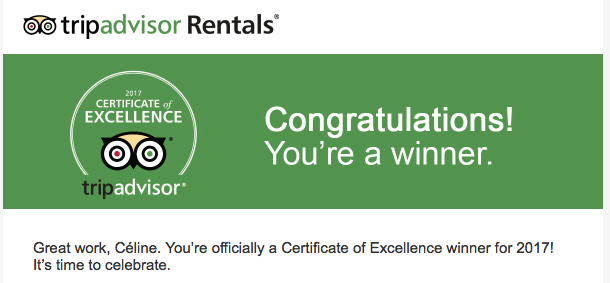 Zeninpicardie Vacation Rentals a reçu le certificat d'excellence Tripadvisor